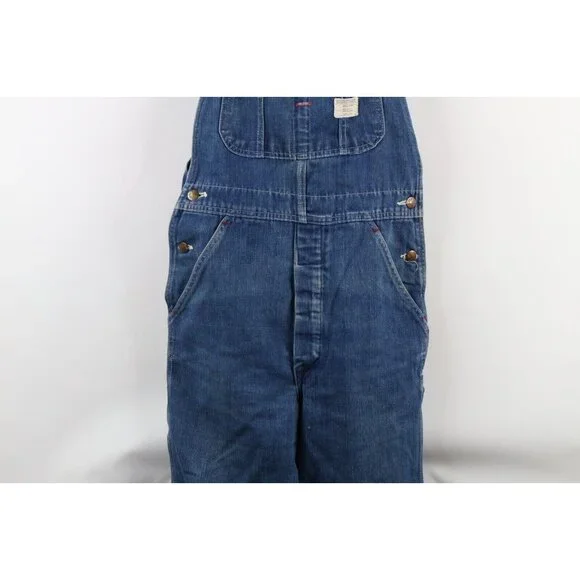 Vintage 60s 70s Big Mac Mens 30x32 Distressed Square Bak Denim Overalls Bibs USA